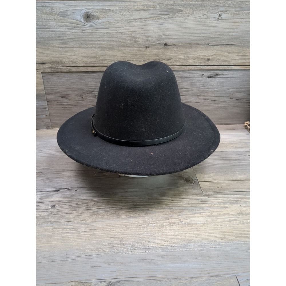 Classic Wide Brim Belt Buckle Fedora Hat 24"‎ Circumference Black - Picture 6 of 10